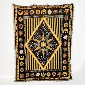 Celestial Sun Bohemian, Jacquard Blanket | Woven | Spiritual, Astrology | Yellow